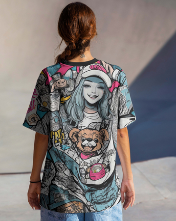 Girly Print All Over Print Oversized T-shirt