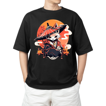 Cat Wearing Hat Kimono Oversized T-shirt