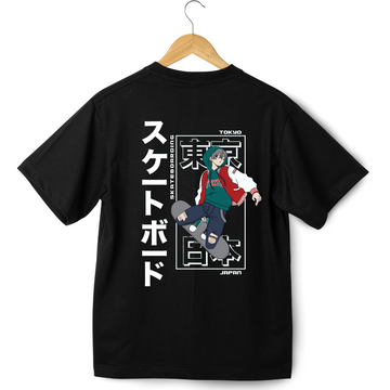 Skater T-Shirt: Skater Boy Sketch Drawing Anime Oversized T-shirt